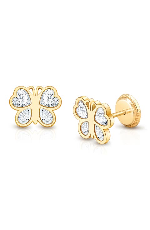 14K Gold Lovely Butterfly Studs Screw Back Earrings