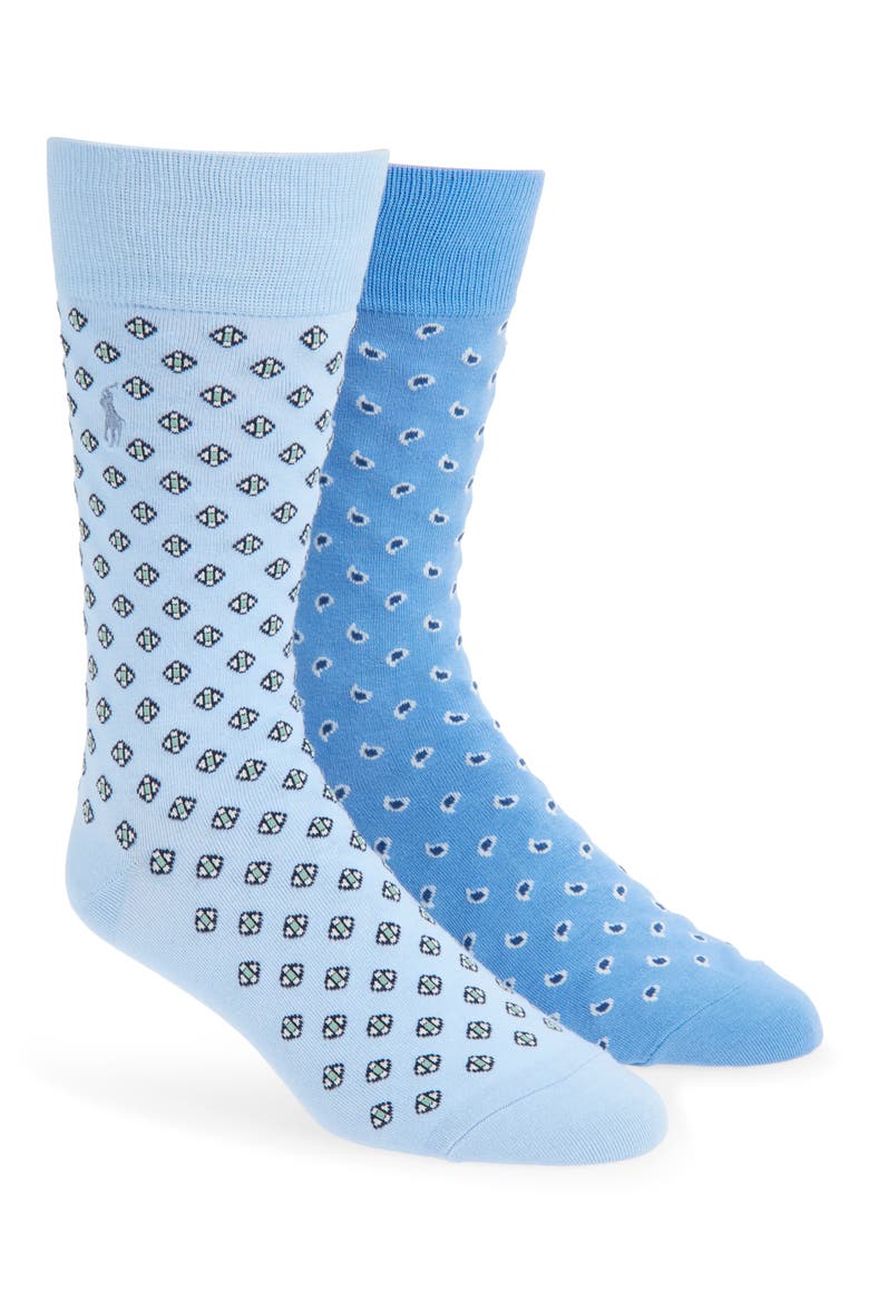 Assorted 2-Pack Polo Bear & Stripe Dress Socks, Main, color, LIGHT BLUE