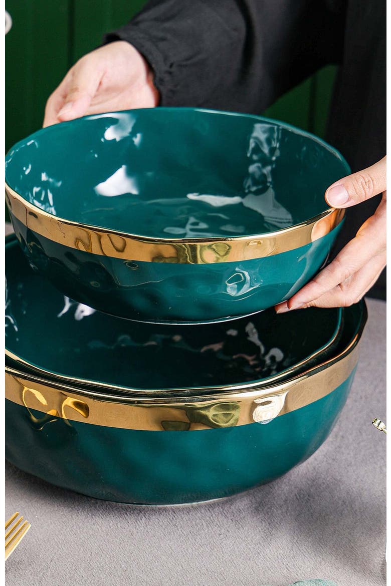 Florian Porcelain 3-Piece Serving Bowl Set, Alternate, color, Green