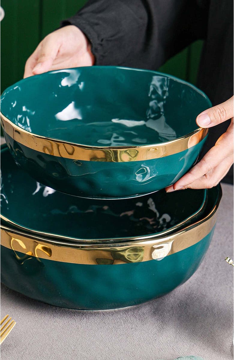 Stone Lain Florian Porcelain 3-Piece Serving Bowl Set, Alternate, color, Green