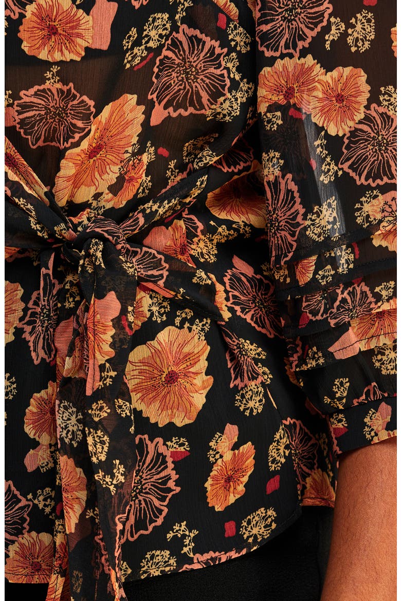Golden Blooms Faux Wrap Blouse, Alternate, color, PRINT