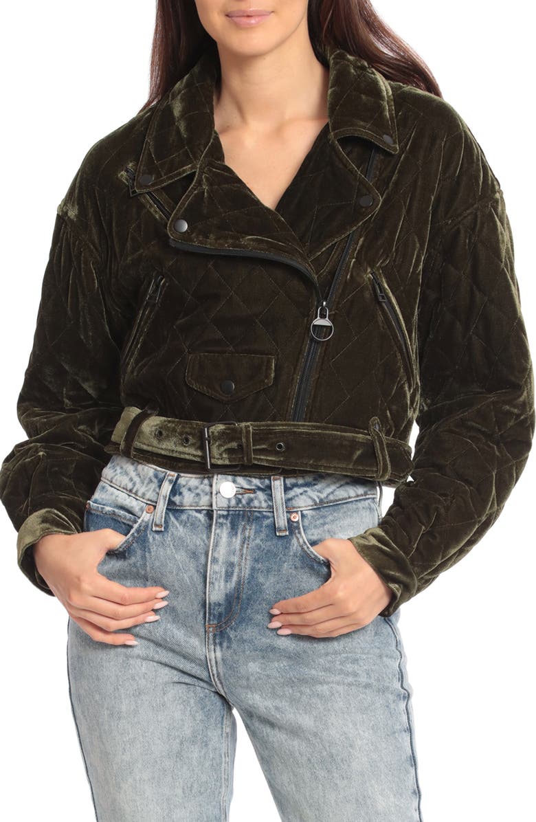 Avec Les Filles Quilted Velvet Moto Jacket, Alternate, color,