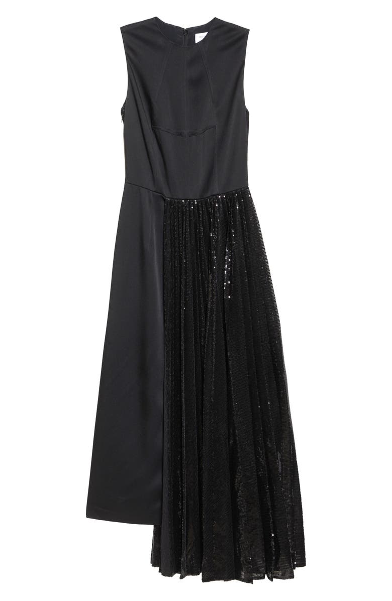 Michael Kors Collection Pleated Sequin Overlay Satin Sheath Dress, Alternate, color, Black