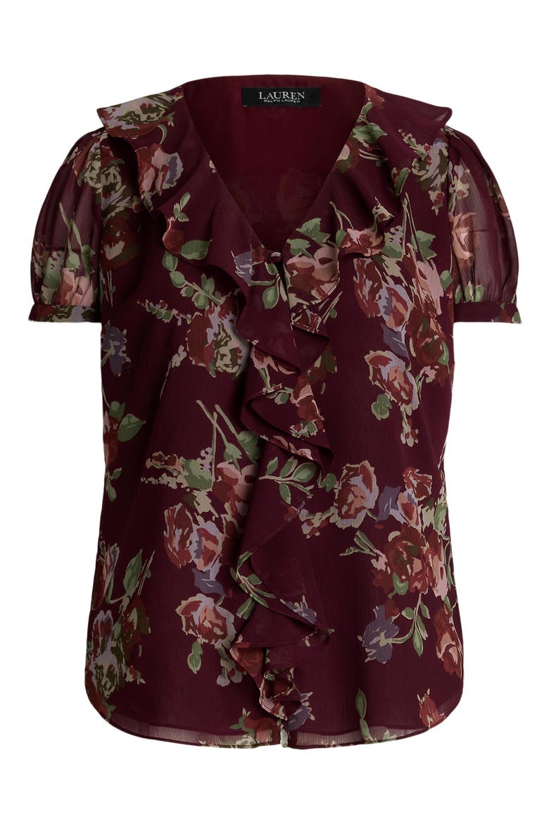 Ruffle Short Sleeve Georgette Top, Alternate, color, RED MULTI