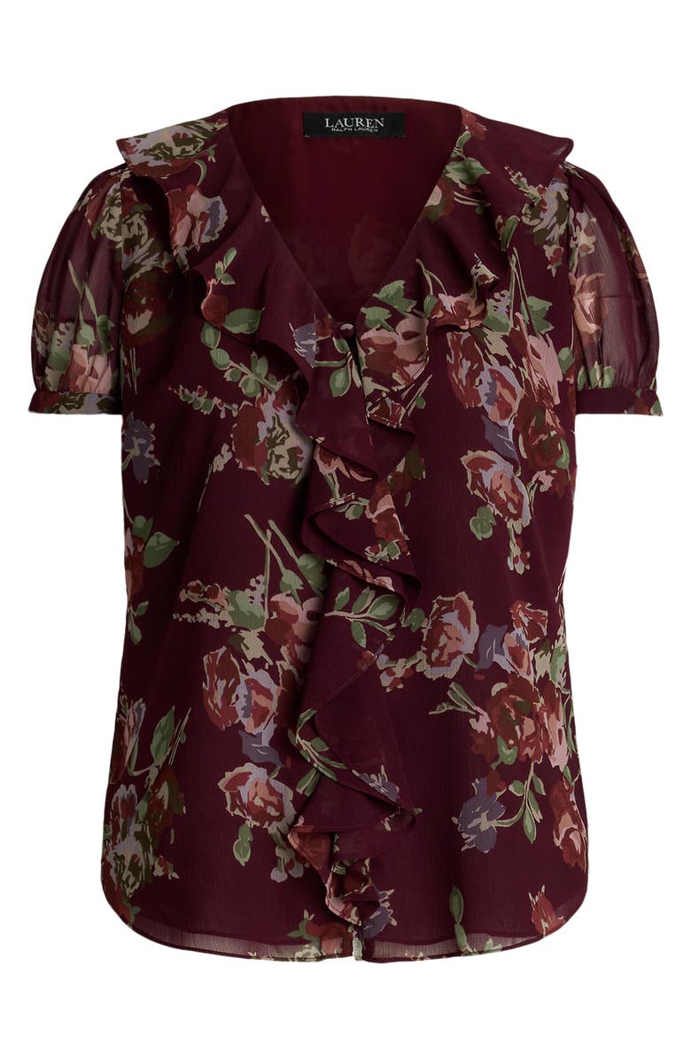 Lauren Ralph Lauren Ruffle Short Sleeve Georgette Top, Alternate, color, Red Multi