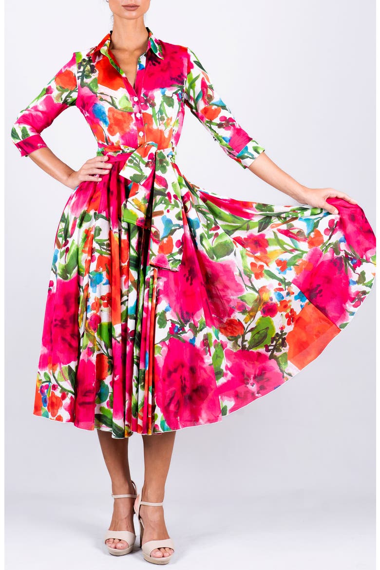 Watercolor Bloom A-Line Midi Shirtdress, Alternate, color, Pink