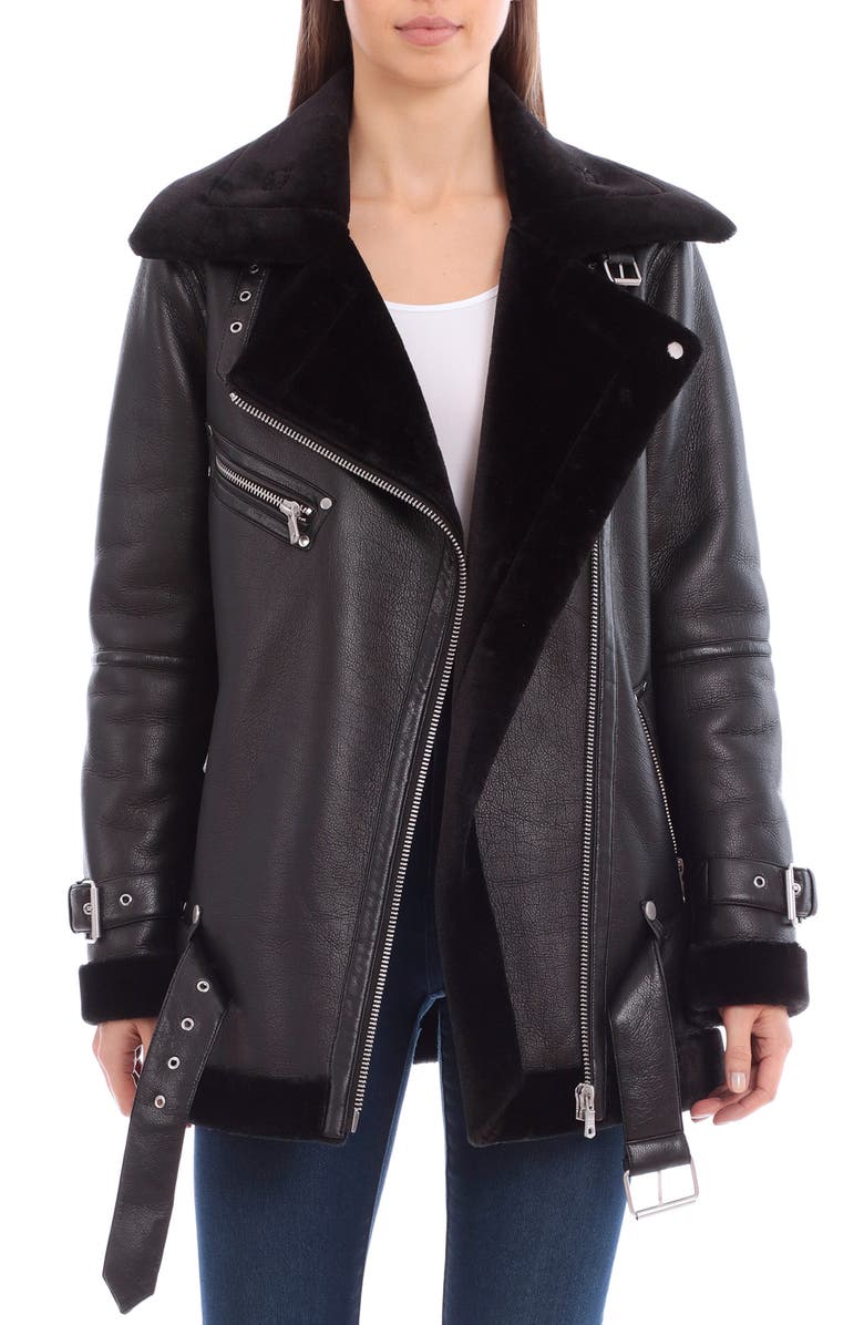 Avec Les Filles Faux Shearling Trim Faux Leather Biker Jacket, Main, color, 
