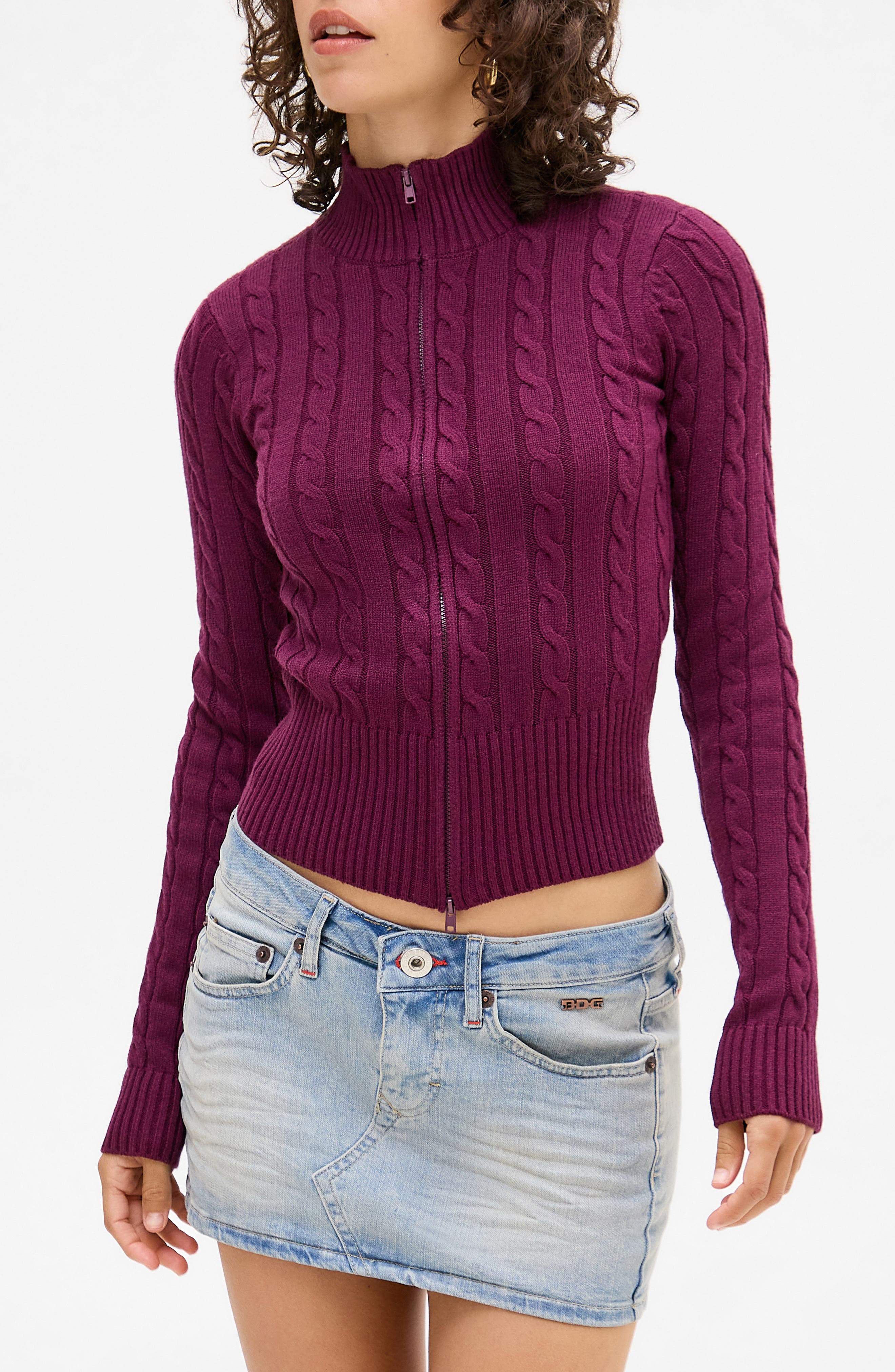 BDG Urban Outfitters Cable Two-Way Zipper Cardigan