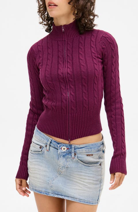 Cable Two-Way Zipper Cardigan