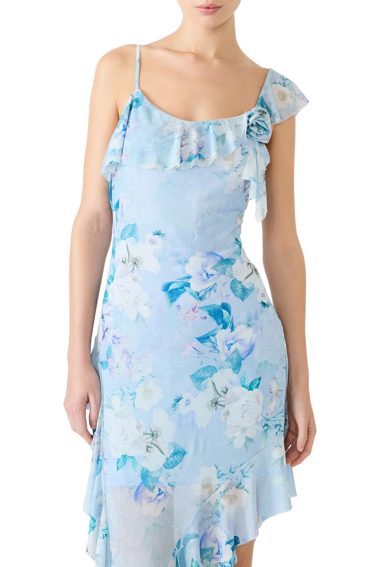 Sorellia Floral Print Asymmetric Ruffle Dress, Alternate, color, BLOOM