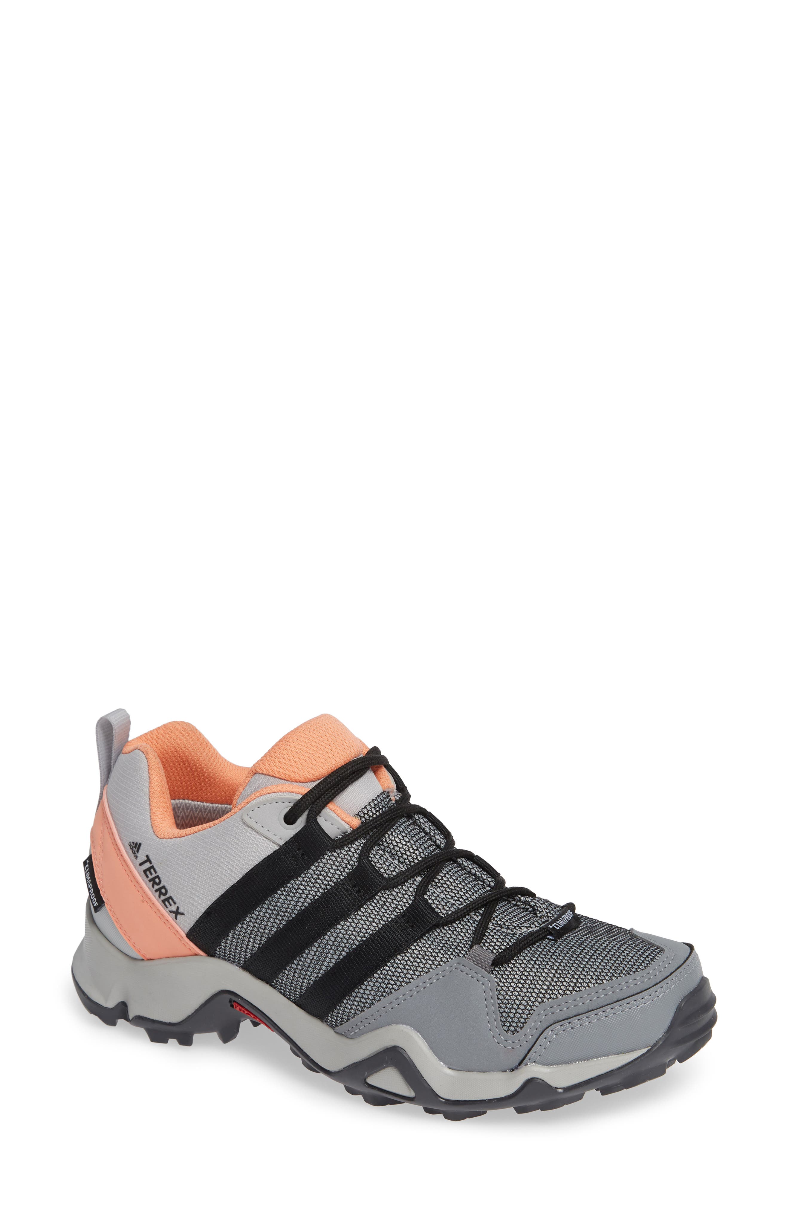 Terrex AX2 CLIMAPROOF® Hiking Shoe, Main, color, GREY/ BLACK/ CHALK CORAL