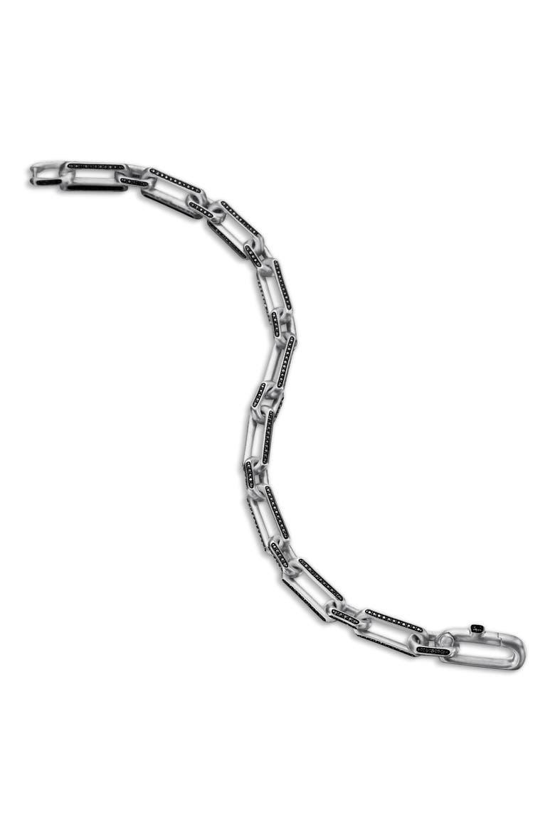 Men's Elongated Open Link Chain Bracelet with Pavé Black Diamonds, Alternate, color, STERLING SILVER