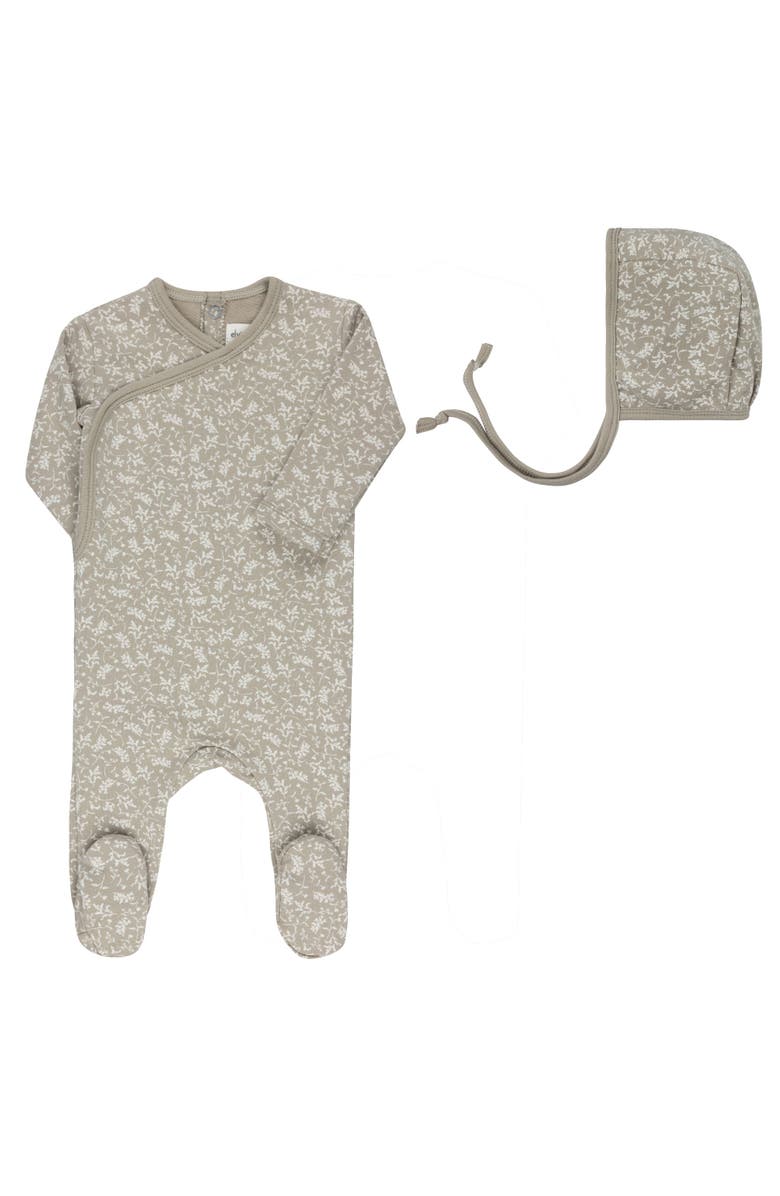 Ely's & Co. Modal French Terry Vine Collection - Footie + Bonnet, Main, color, Sage