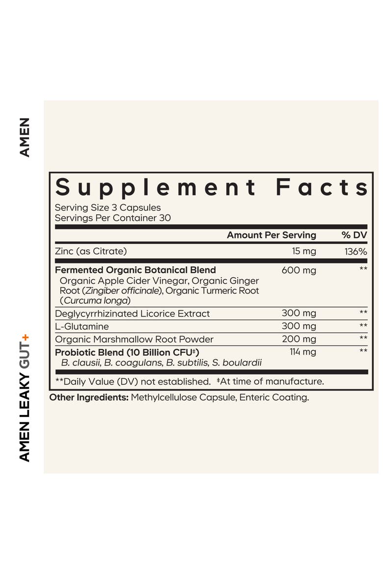 Amen Leaky Gut L-Glutamine, Probiotic & Prebiotic Supplement, Alternate, color, White