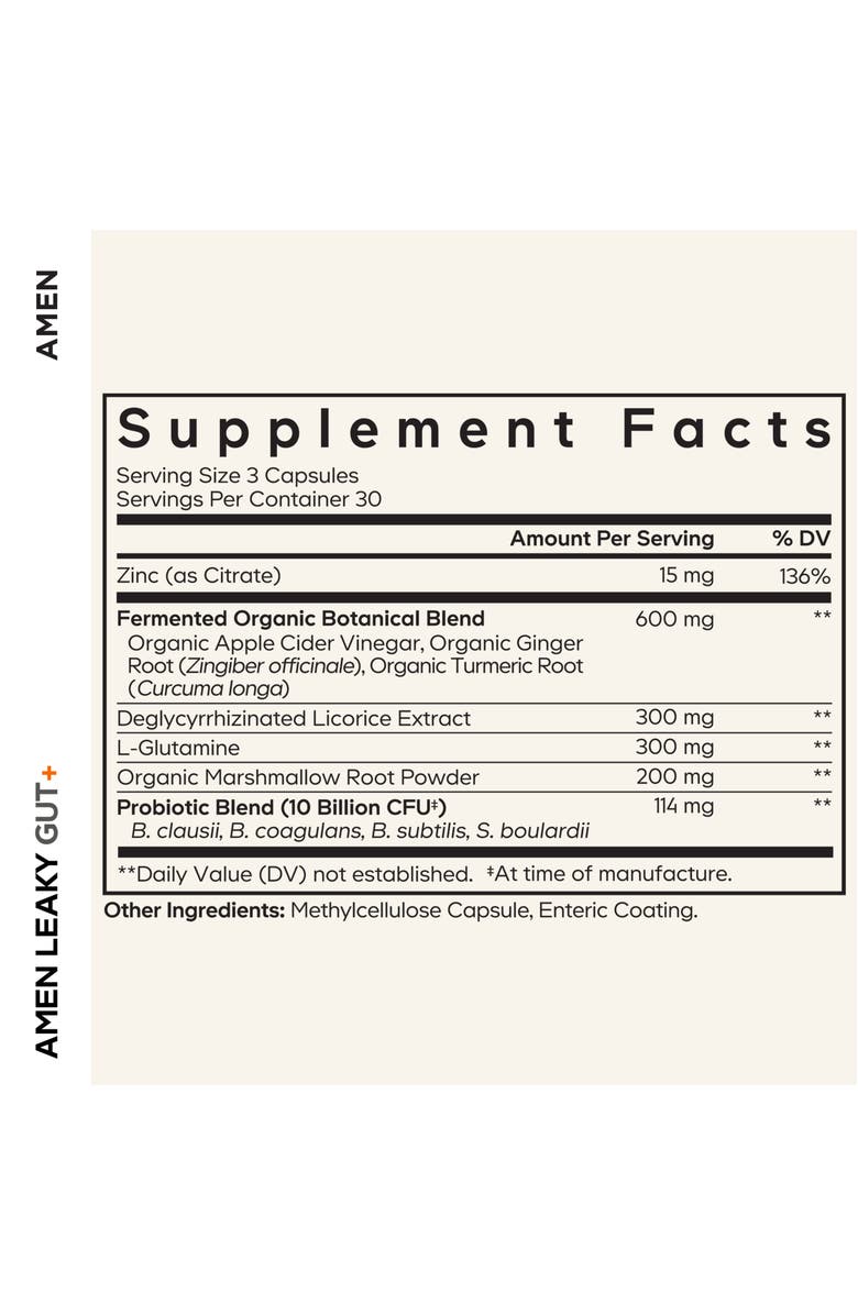 Codeage Amen Leaky Gut L-Glutamine, Probiotic & Prebiotic Supplement, Alternate, color, White