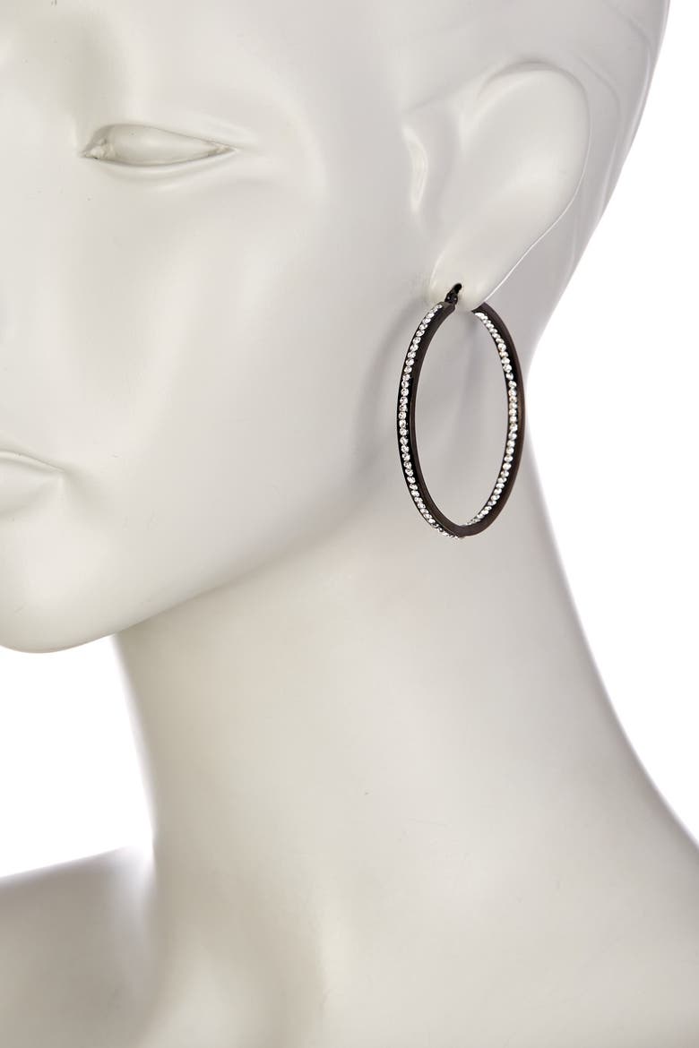 Channel Set Simulated Diamond Hoop Earrings, Main, color, BLACK