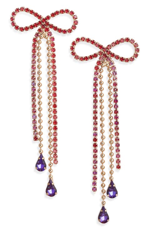 Stone Crystal Bow Drop Earrings