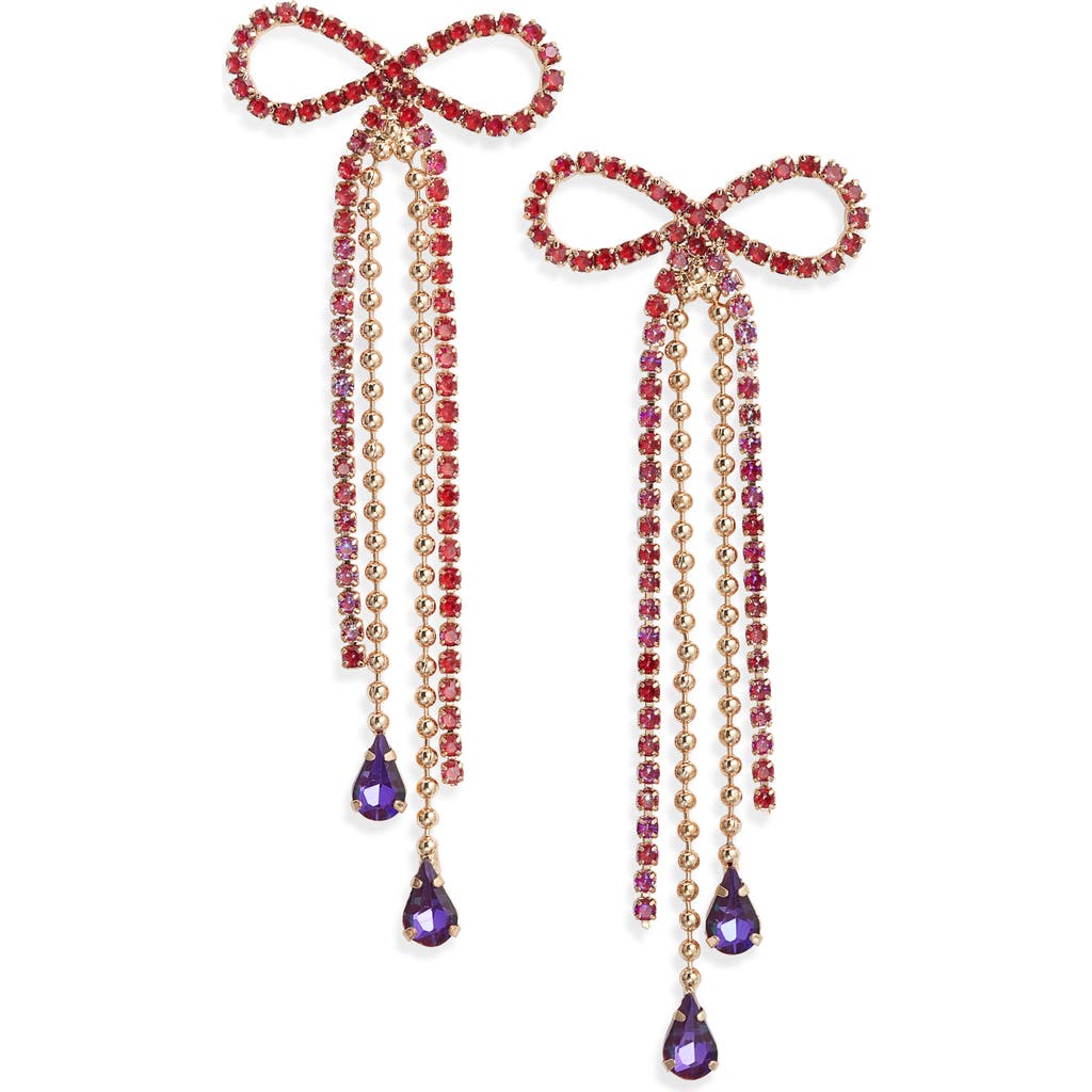 Open Edit Stone Crystal Bow Drop Earrings