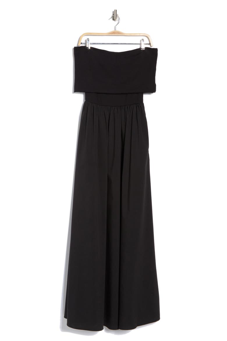Monet Off-the-Shoulder Mixed Media Maxi Dress, Alternate, color, BLACK