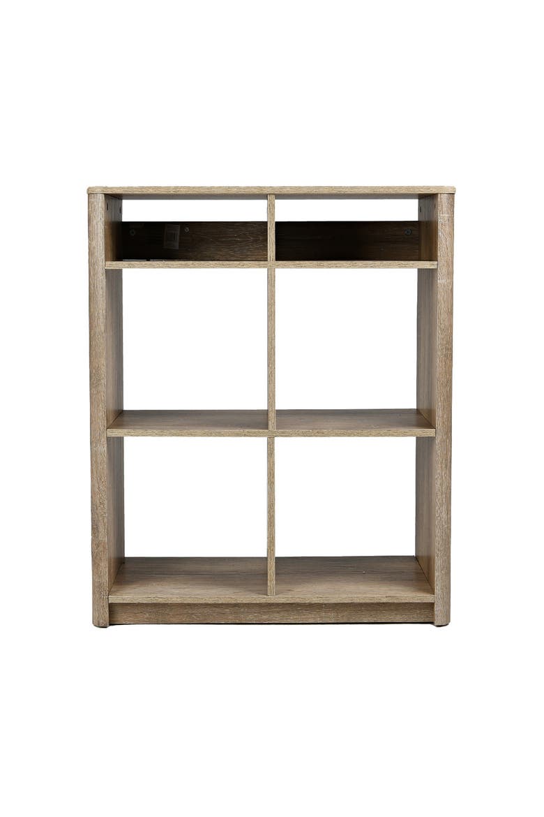 Radius Console Table Shelf with 4 Square Cube Storage Compartments, Coastal Oak, Alternate, color, Brown