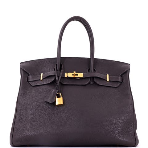 Birkin Handbag Grey Clemence With Gold Hardware 35