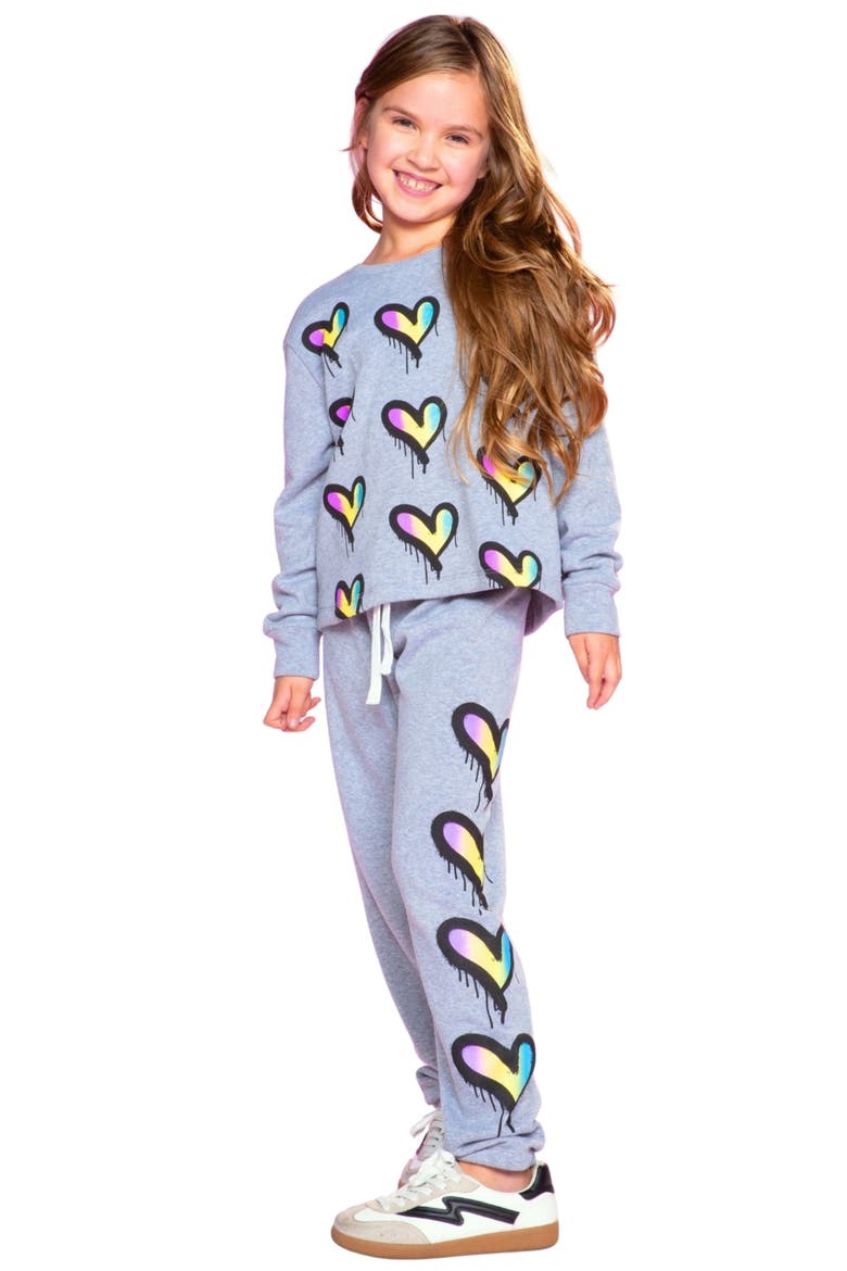 Kids' Soft Sweatpants, Alternate, color, HEATHER GREY RAINBOW HEART