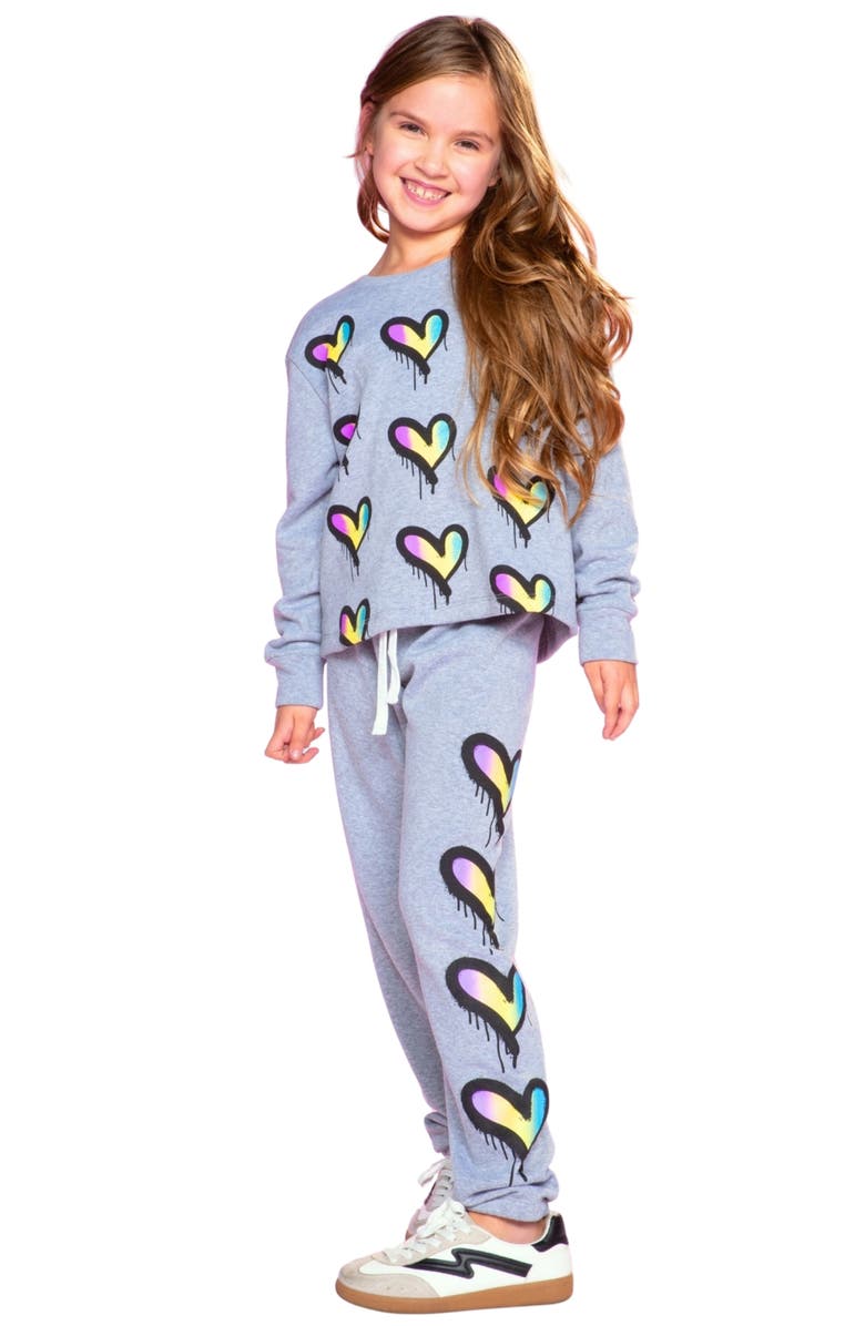 PixieLane Kids' Soft Sweatpants, Alternate, color, Heather Grey Rainbow Heart