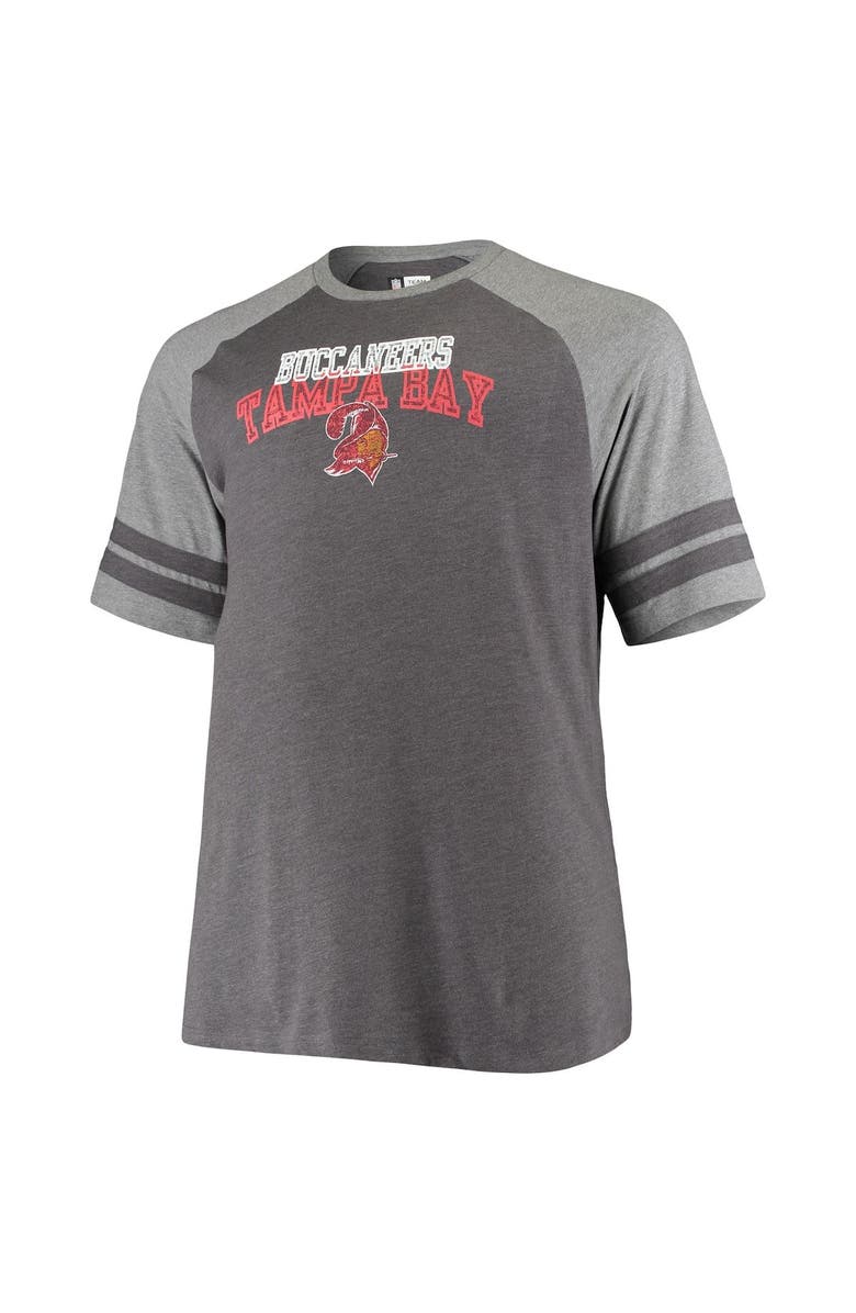 FANATICS Men's Fanatics Branded Black/Heathered Gray Tampa Bay Buccaneers Big & Tall Throwback 2-Stripe Raglan T-Shirt, Alternate, color, 