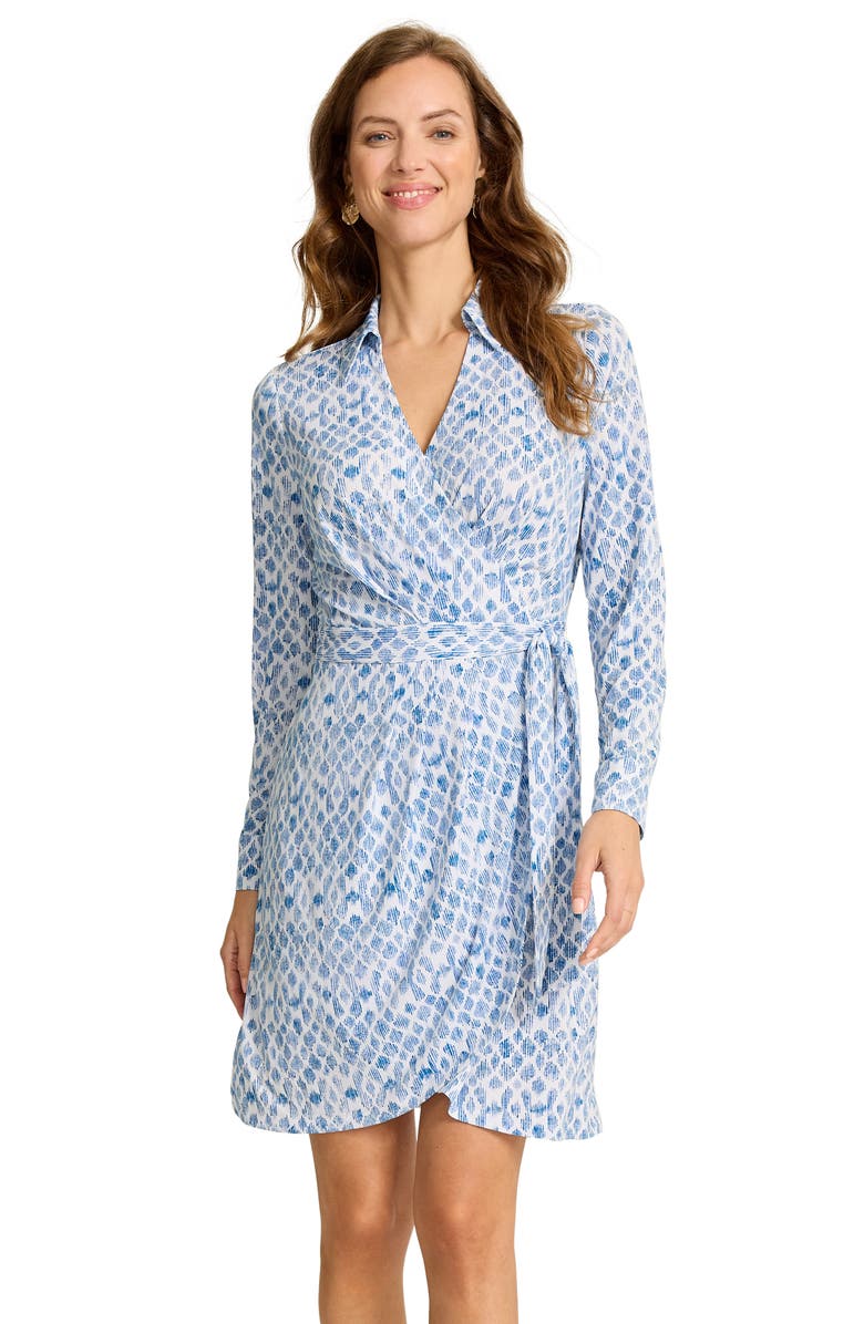 Tommy Bahama Carmela Coastal Sands Long Sleeve Wrap Shirtdress, Alternate, color, French Blue