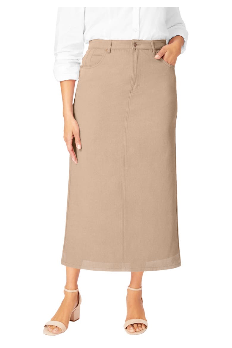 Classic Cotton Denim Midi Skirt, Main, color, NEW KHAKI