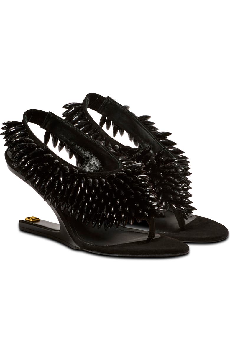 Balmain "No Wedge" beaded suede sandals, Main, color, Black