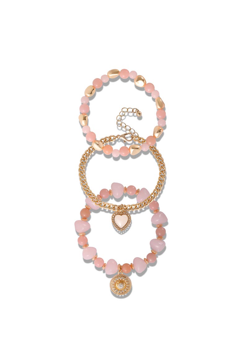 3-Piece Charm Bracelet, Alternate, color, Pink/Gold