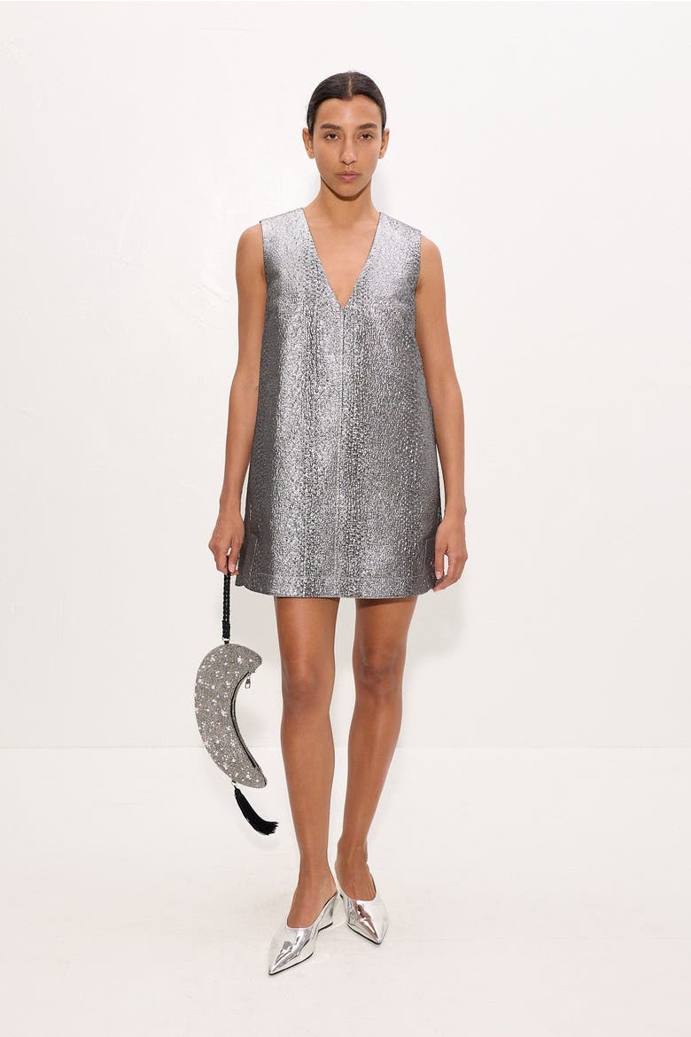 Fountain Metallic Mini Dress, Main, color, Pewter