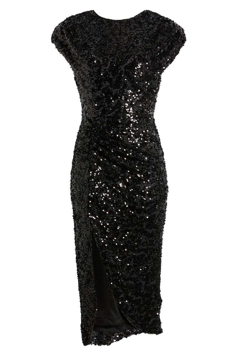 Sequin Cap Sleeve Cocktail Dress, Alternate, color, BLACK