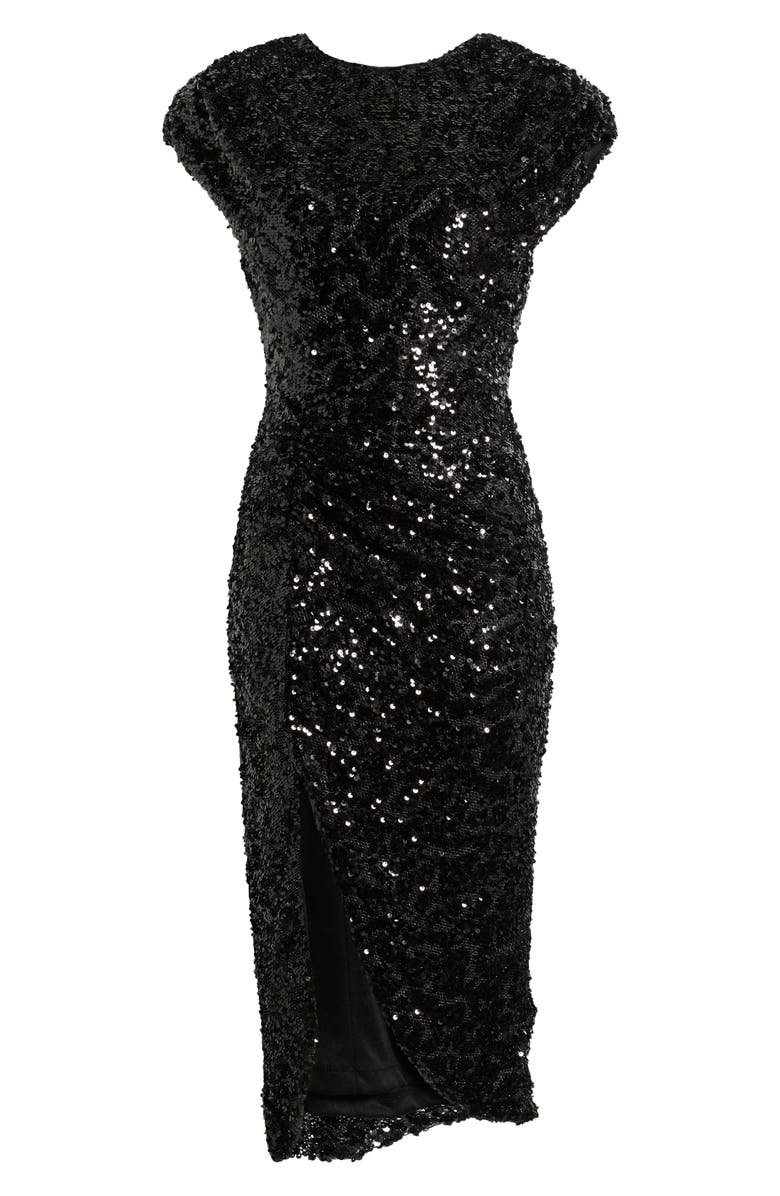 Vince Camuto Sequin Cap Sleeve Cocktail Dress, Alternate, color, Black