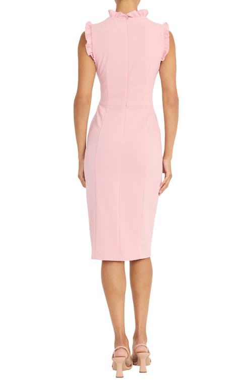 Maggy London Ruffle Mock Neck Sheath Dress In Shell Pink