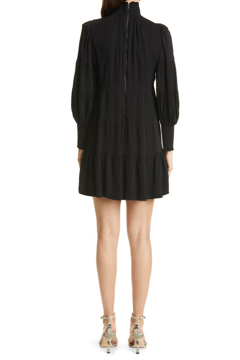 Karena Smock Neck Long Sleeve Babydoll Dress, Alternate, color, BLACK