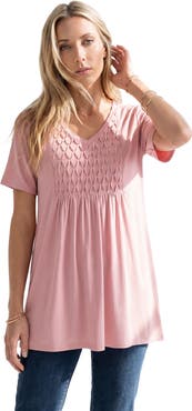 Roaman's Plus Size V Neck Smocked Yoke A Line Tunic