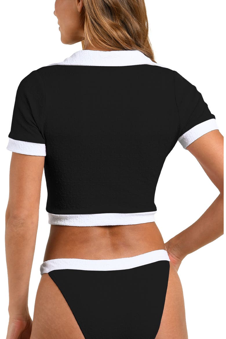 Anastasia Colorblock Short Sleeve Crop Rashguard, Alternate, color, BLACK