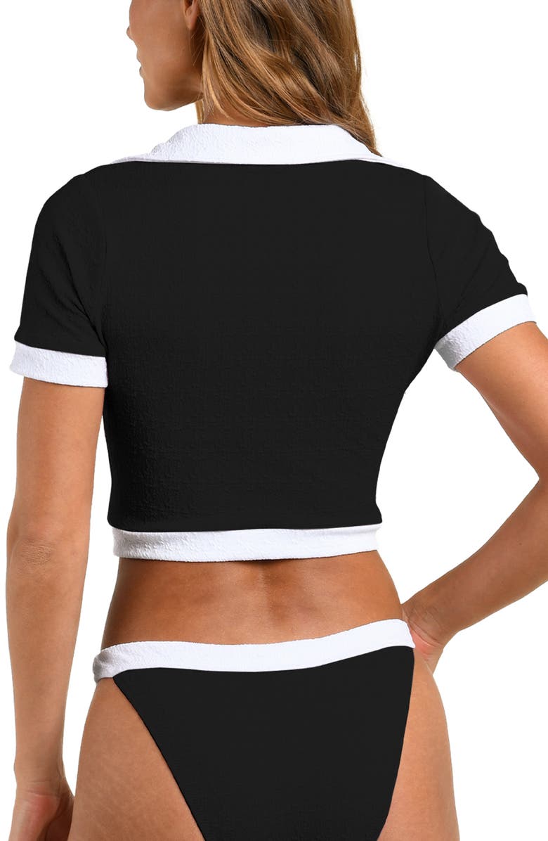 L'AGENCE Anastasia Colorblock Short Sleeve Crop Rashguard, Alternate, color, Black