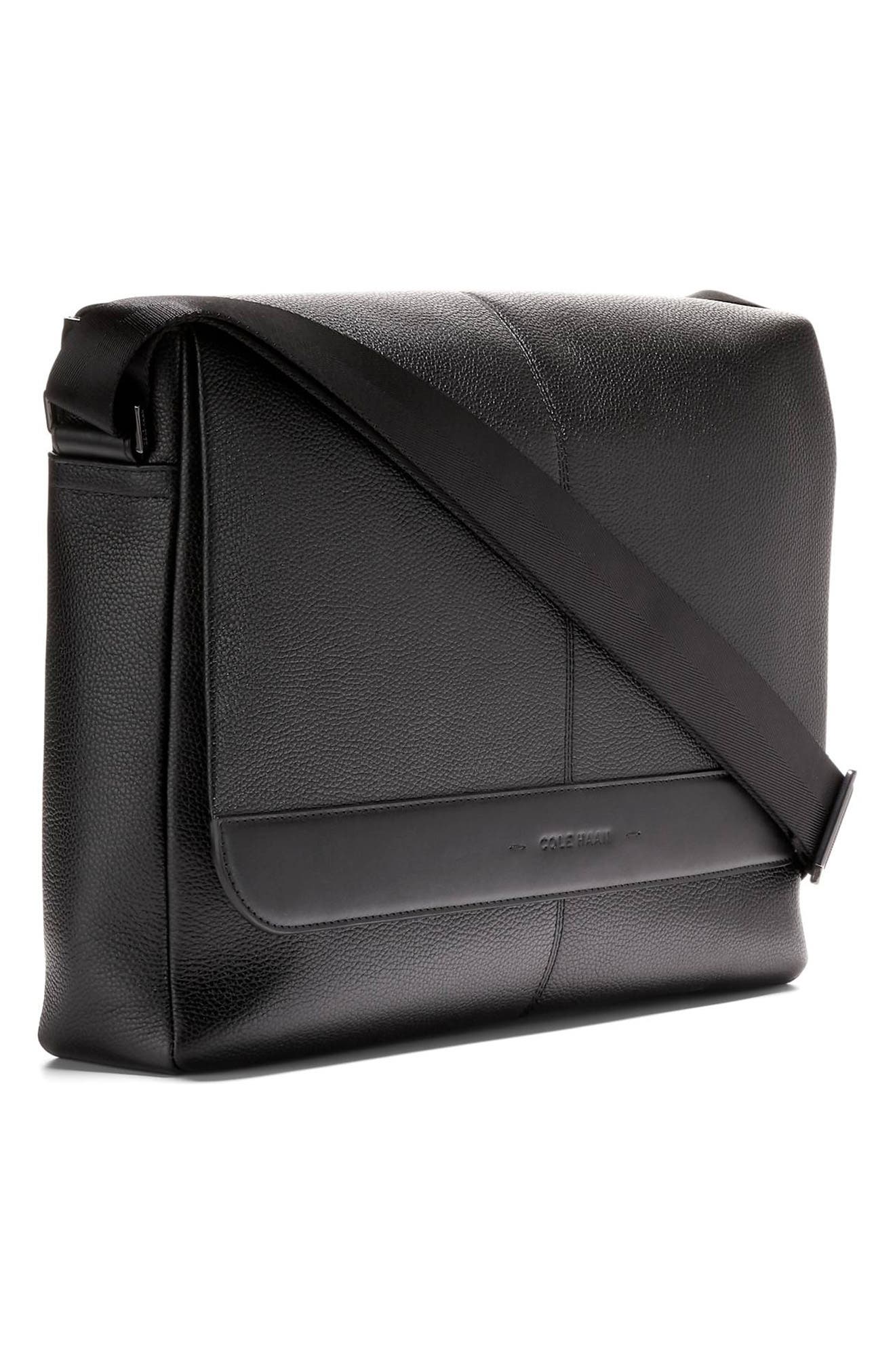Cole Haan Triboro Leather Messenger Bag, Alternate, color, Black