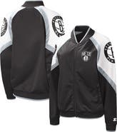 STARTER Women's Starter Black/Silver Brooklyn Nets Fan Girl Satin Raglan Full-Zip Jacket