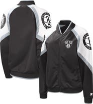 STARTER Women's Starter Black/Silver Brooklyn Nets Fan Girl Satin Raglan Full-Zip Jacket