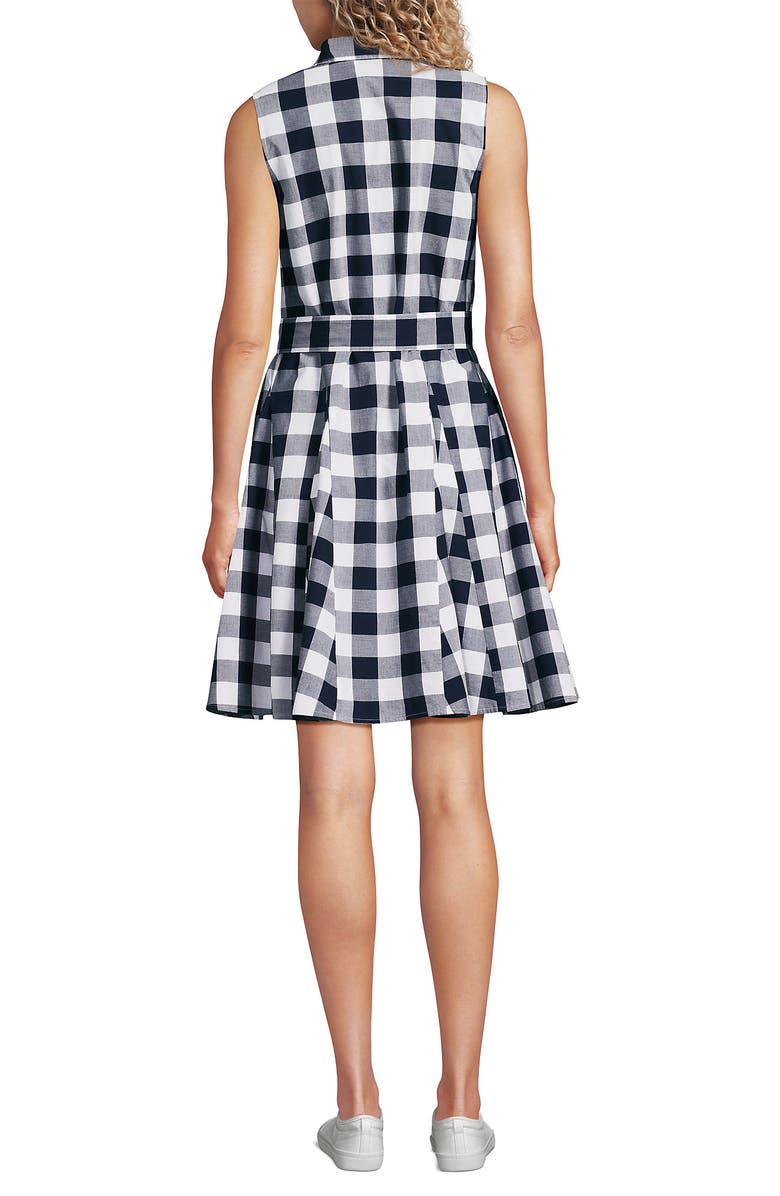 Lands' End Poplin Button Front Dress with Godets, Alternate, color, Radiant Navy Gingham