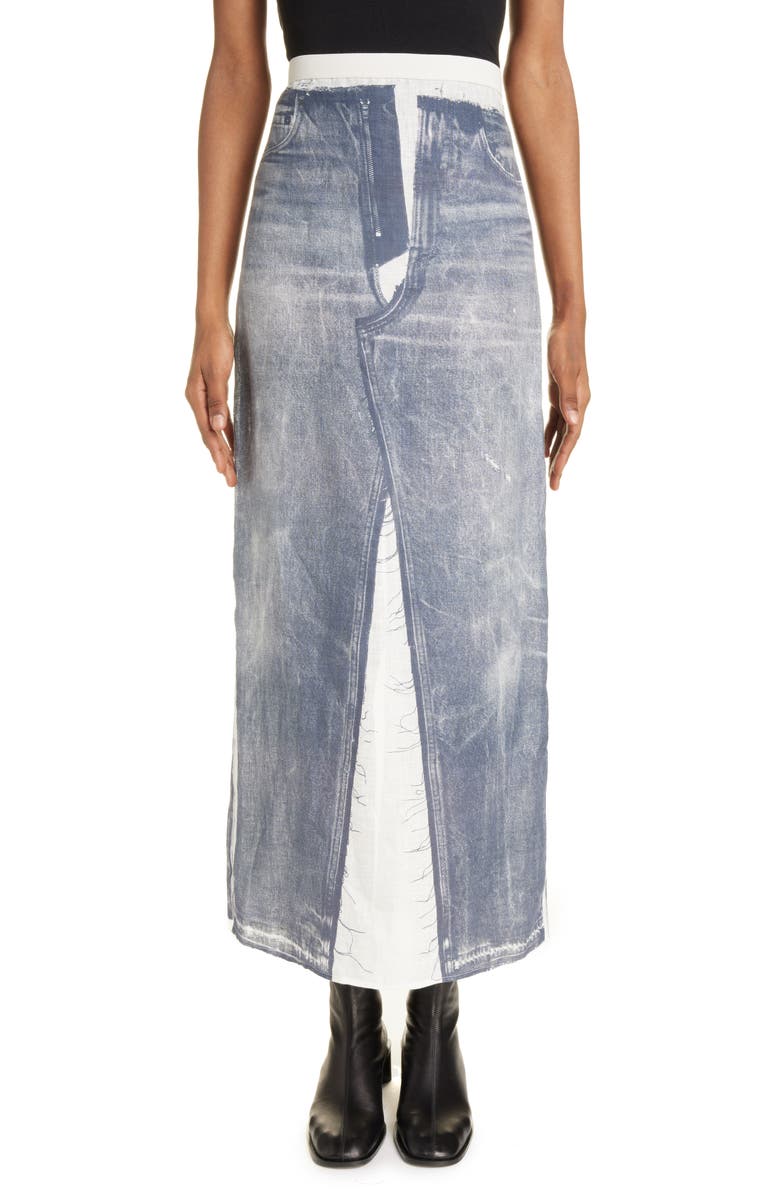 Acne Studios Ippina Trompe l'Oeil Linen Midi Skirt, Main, color, 