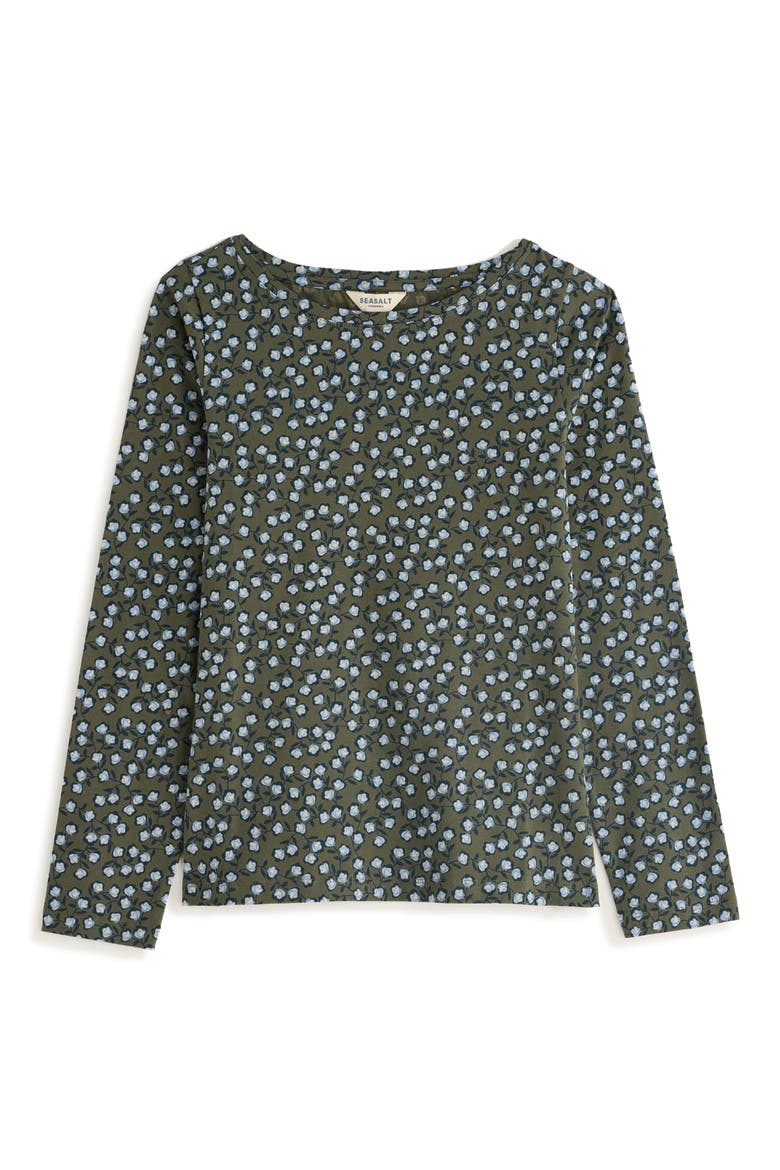 Easel Bateau Neck Long Sleeve T-Shirt, Main, color, SKETCHED BUDS NORI