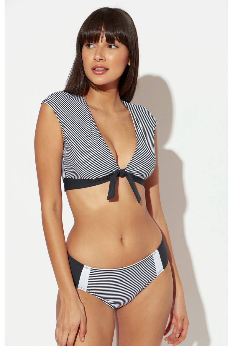 Inside the Lines Tie Front Bikini Top, Alternate, color, BLACK