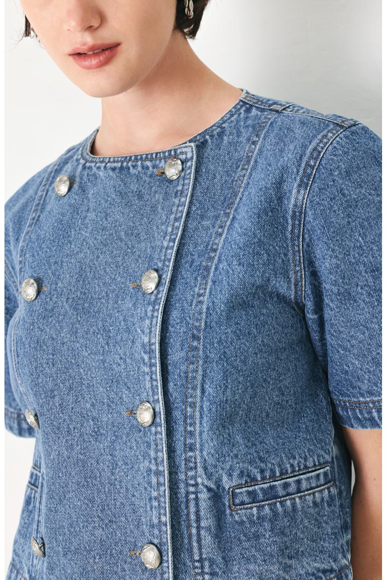 Cotton Denim Buttoned Crop Top, Alternate, color, INDIGO