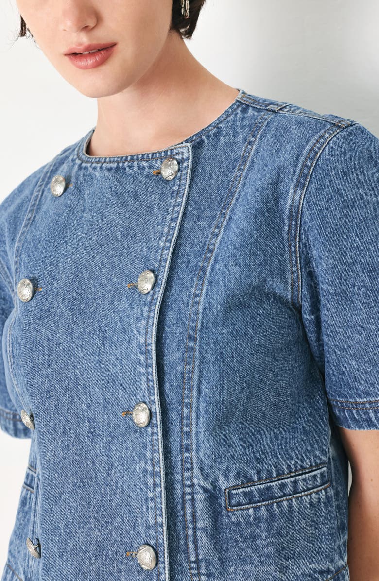FREEMARKET Cotton Denim Buttoned Crop Top, Alternate, color, Indigo