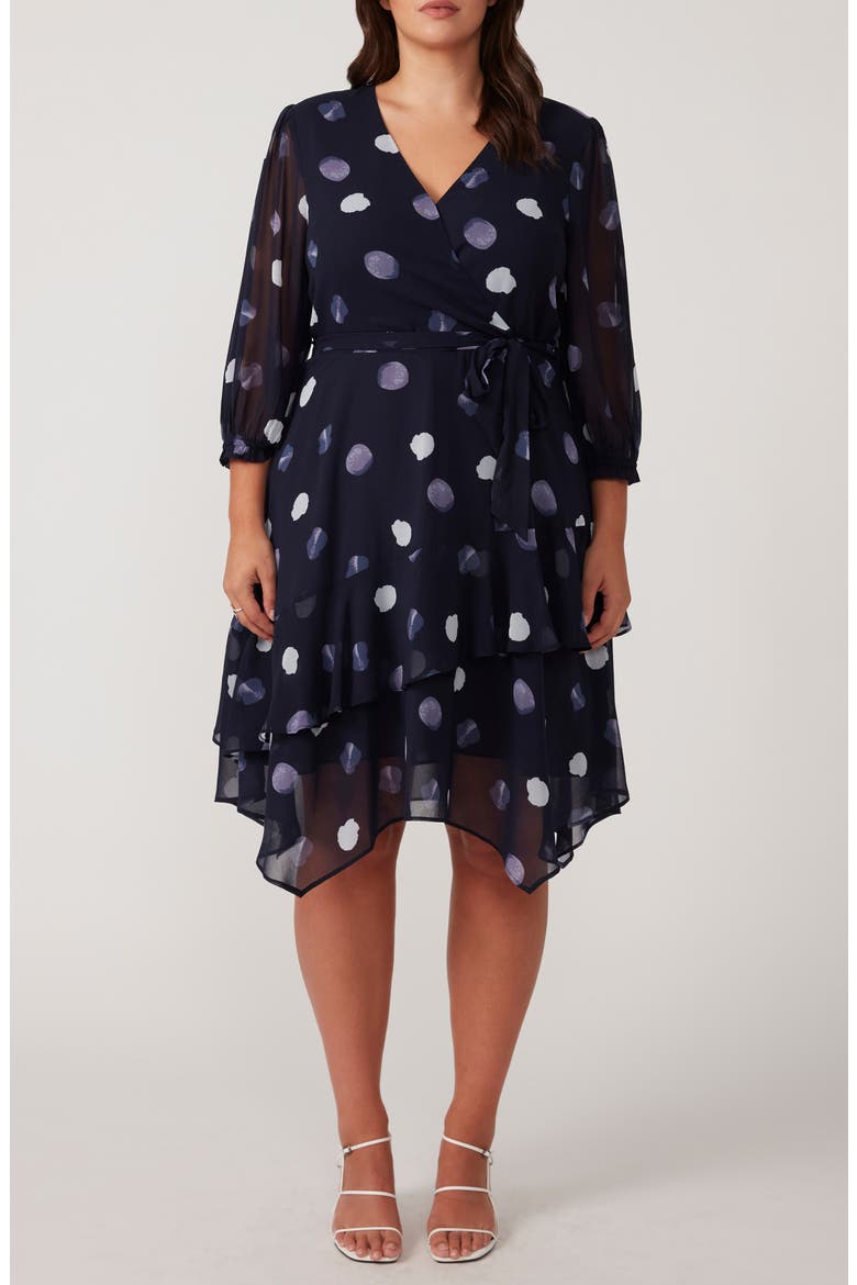 Begin Again Long Sleeve Faux Wrap Dress, Main, color, NAVY/ MILK